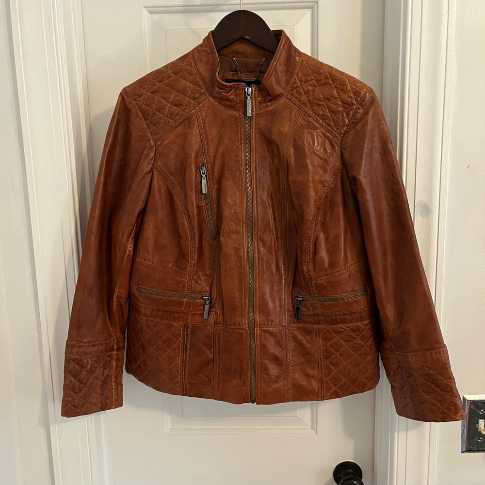 Bernardo Brown Quilted Leather Jacket